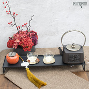 新中式创意茶具组合套装禅意，松树摆件长方形铁艺，摆盘铸铁茶壶软装