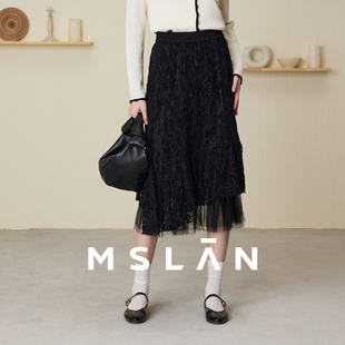 MSLAN 时装周商场同款秋冬复古蕾丝长裙半身裙MEDM8301