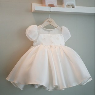 儿童公主裙洋气甜美女宝，婴儿纱裙小花童，白色婚纱女童周岁礼服