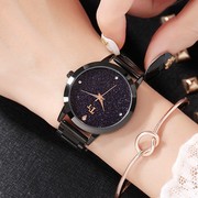 手表镜面潮流个性黑色壳表带女TT时尚不锈钢石英钢带国产腕表