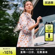 ashworth雅狮威春秋气质，收腰连帽轻便印花中长款风衣外套女小个子