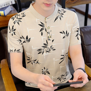 纯棉男士短袖t恤夏季韩版立领，polo衫潮流，休闲青年印花上衣ins