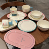 es韩风ins字母法式餐具陶，瓷盘碗套装家用米，饭碗早餐盘一人食