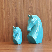 简约现代蓝色马头摆件北欧陶瓷动物家居软装饰品客厅样板房摆设