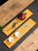 竹制印花小茶席喷绘禅意桌旗茶垫古典中式水墨，风茶帘长杯垫隔热垫
