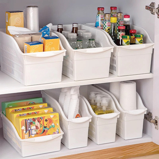 橱柜收纳盒下水槽置物架下调料杂物带滑轮厨房柜子桌面把手储物筐
