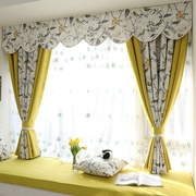 定制遮光窗帘北欧简约现代卧室，客厅拼接棉麻布料，飘窗窗帘落地窗纱
