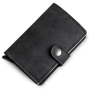 复古rfid卡包自动弹卡式信用卡盒，男式防盗刷金属卡包钱包一体包女