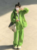 vintage绿色运动套装女秋季ins美式炸街宽松卫衣两件套bf风潮