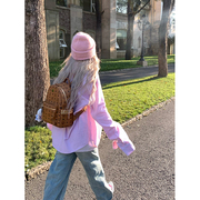 necoyep原创美式气质条纹粉色宽松衬衣，外套情侣春秋款长袖衬衫女