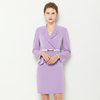 秋季职业装修身设计感轻熟优雅紫罗兰色假两件长袖连衣裙制服