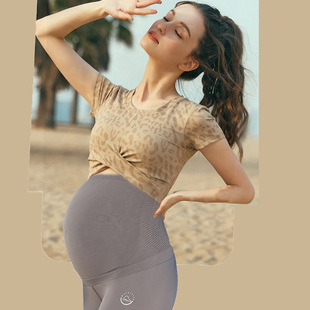 2023春夏孕妇瑜伽服套装，带胸垫短款露脐上衣健身服运动打底裤