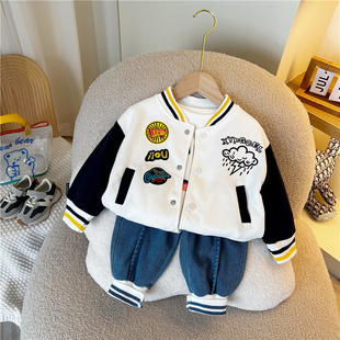 男童棒球服套装春装1一2-3周岁韩版洋气宝宝三件套童装婴儿衣服潮