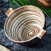 日式创意家用泡面碗粗陶复古饭碗水果碗不烫手炖盅甜品美食摆拍