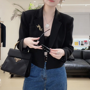 韩版西装外套女小个子黑色赫本风复古春秋，气质高级感短款西服上衣