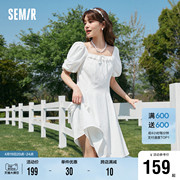 森马连衣裙女收腰方领气质，2023夏设计(夏设计)感仙女气质风小白裙