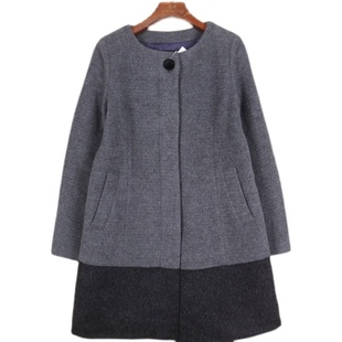 日本高端女装品牌UNTITLED 黑灰拼色圆领高含量羊毛兔绒毛呢外套