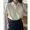 韩国chic夏季法式小众POLO领金属爱心纽扣宽松休闲百搭短袖T恤女