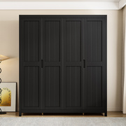 实木衣柜黑色北欧现代简约四门对开门衣橱，复古收纳卧室家用经