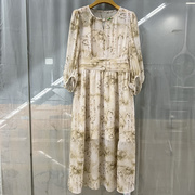 艾德琳娜AN51-L017商场专卖2024春时尚女装复古印花雪纺连衣裙子