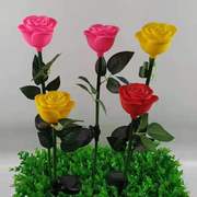定制太阳能灯带玫瑰花插地灯发光玫瑰户外卧室，庭院花海灯塑料玫瑰