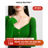 ROCO超显白绿色法式复古大方领金扣针织衫女2023秋季薄毛衣