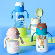 杯具熊儿童学饮杯吸管杯宝宝幼儿园婴儿夏季便携萌宠可爱手柄水杯