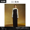 格物致知ZHIZHI连衣裙女2023秋季设计感气质长袖羊毛裙黑