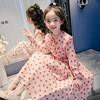 女童秋季连衣裙2023韩版荷叶，边波点裙小女孩中大童，长袖雪纺裙