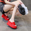 红色拖鞋女可爱松糕坡跟外穿时尚仙女风厚底增高凉拖鞋2024夏