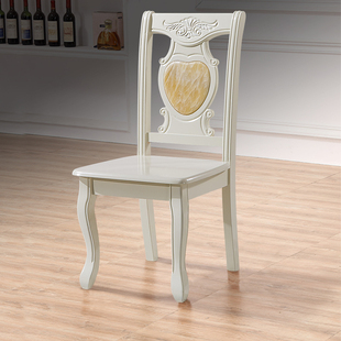 欧式椅子靠背凳家用中式橡木雕花餐桌椅现代简约餐厅白色实木餐椅