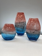 手工炫彩冰裂纹橘红，蓝色琉璃花瓶，玻璃家居装饰品水培摆件工艺品
