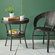 现代组合圆形桌子简约喝茶家用藤编，茶几阳台小圆桌椅休闲钢化玻璃
