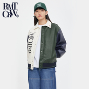 romanticcrown秋季韩版个性，配色拼接字母时尚休闲男女，款外套