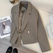 品牌外贸韩国东大门法国灰绿色短款西装，外套女小个子2024春季