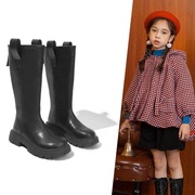 女童长靴2023秋冬防滑儿童高筒靴子小女孩黑色，加绒长筒靴皮靴
