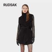 RUDSAK MELLIA 加拿大经典女士纯羊毛呢黑色秋冬大衣外套中长修身