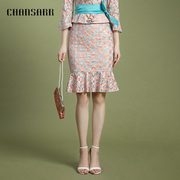 香莎chansarr复古华丽优雅蕾丝半裙淡雅气质，勾花镂空荷叶边裙