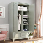 自观美式家具实木衣柜，两门卧室挂衣柜小户型家用绿色成品衣柜