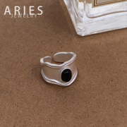 Aries 复古哑光黑玛瑙戒指纯银小众冷淡风高级感时尚开口调节指环