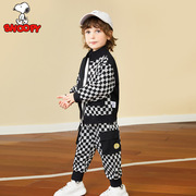 史努比snoopy童装卡通儿童卫衣，套装(黑白，格套装)