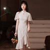鱼尾旗袍蕾丝礼服裙2024伴娘年轻款少女感白色改良版平时可穿