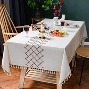 流苏餐桌布艺垫美式高档刺绣花台布，日本韩国茶几盖巾欧洲中东