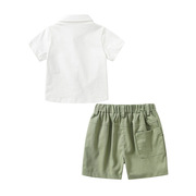男童短袖套装夏季休闲风领结上衣裤子两件套时尚宝宝童装
