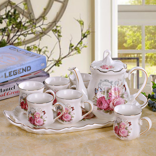 欧式景德镇带托盘家用茶壶，茶杯陶瓷整套茶具茶盘套装结婚礼物
