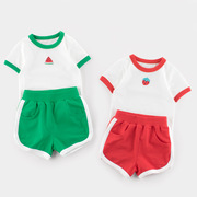 童装夏装中小童短袖套装女童婴儿宝宝短裤两件套运动透气吸汗纯棉
