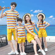 夏季网红亲子装夏装一家三口短袖，t恤韩版休闲父子，母女母子装套装