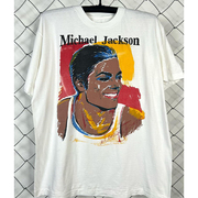 michaeljackson迈克尔杰克逊油，画风人像印花短袖oversize男女t恤