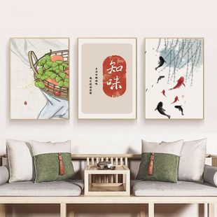 客厅三联装饰画沙发背景墙组合挂画中国风画猫咪画田园画挂墙壁画