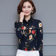 韩版衬衫女长袖雪纺打底衫，2020端庄大气，百搭黑色碎花上衣春。